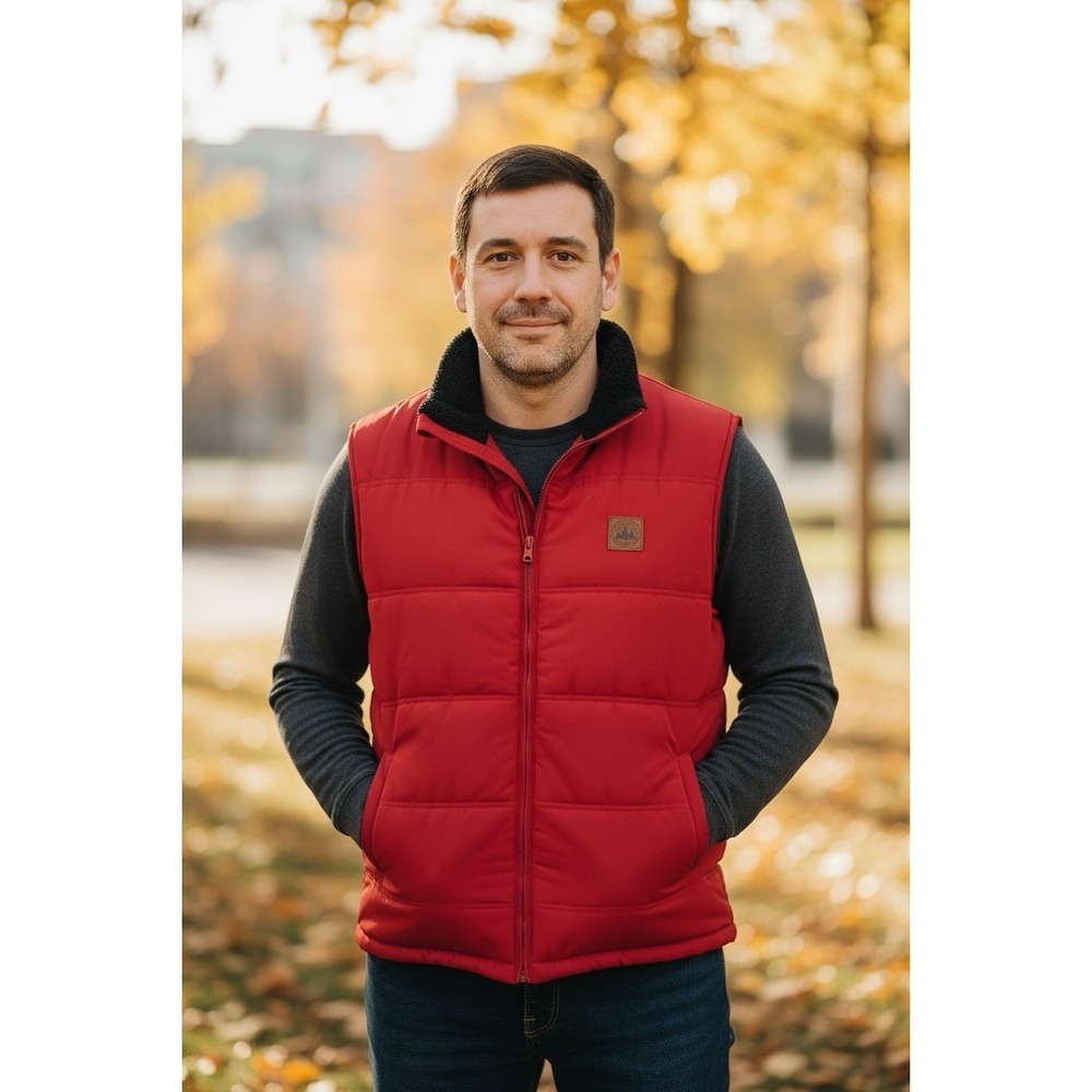 Field & Stream Mens Sz XL Puffer Vest Full Zip Red Outdoor Hunting Fishing Hike